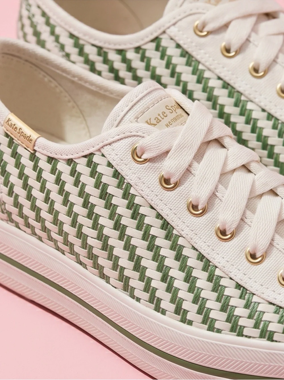 Kate Spade NY × Keds Green White Triple Up Multi-Woven Platform Sneakers 6.5